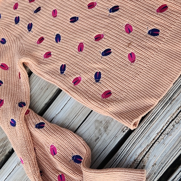 Maeve Elliana Embroidered Mutton Sleeve Sweater Sand Large Ladybug Knit Fall - Picture 12 of 12